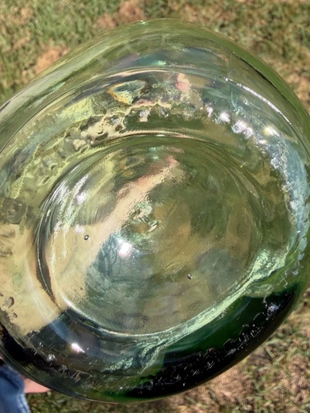 Vintage Green Bourbon Decanter, Faded Etched Duck/Hunting Dog. Original Stopper.